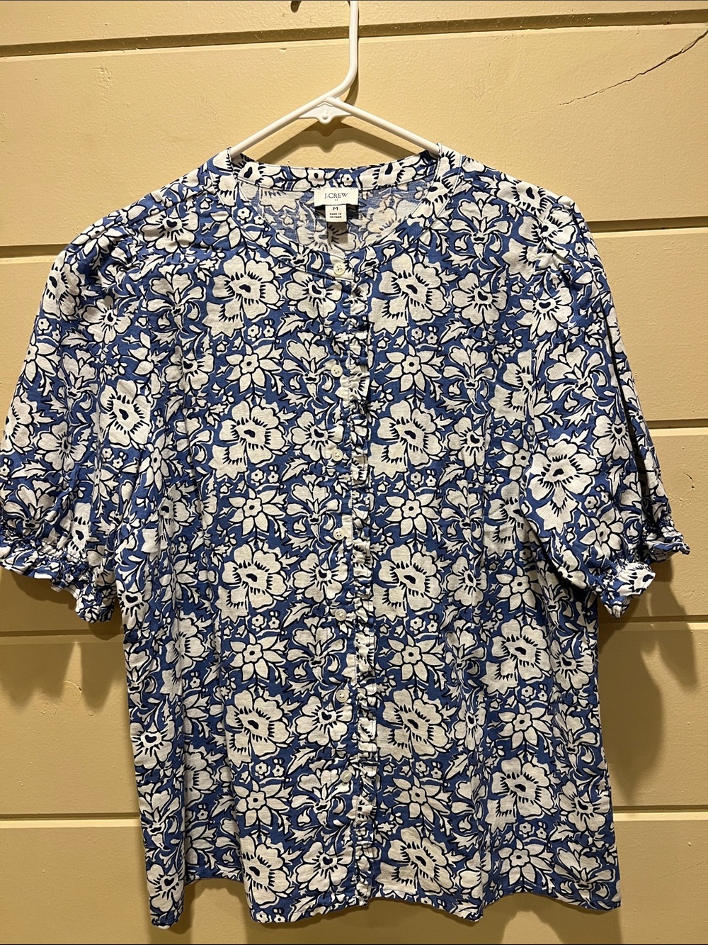 J. Crew Blue and White Floral Button-Down Blouse